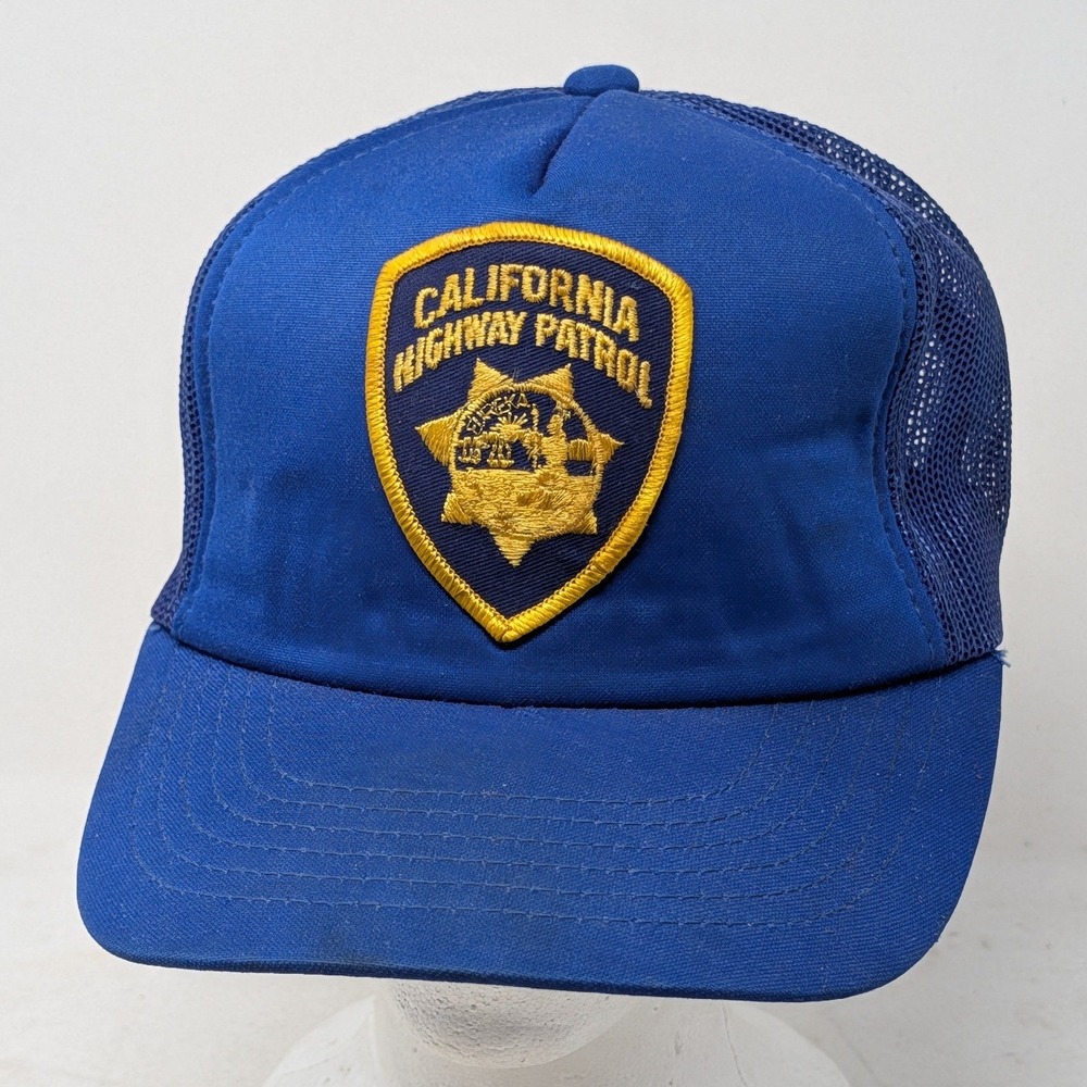 Vintage California Highway Patrol CHP Trucker Hat Blue Mesh Snapback Young An